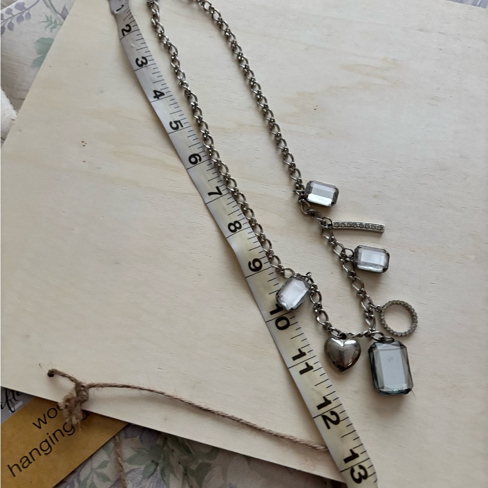 Baby Phat Silver Charm Necklace with Heart and Rectangles - Picture 3 of 4